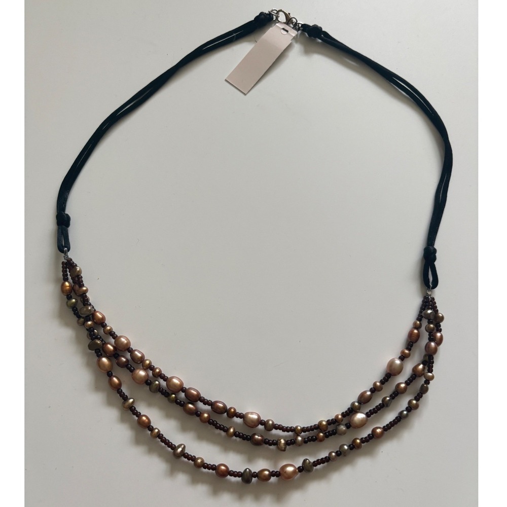Peyote Bird Santa Fe Multi Strand Freshwater Pearl Cord Necklace Silver NWT